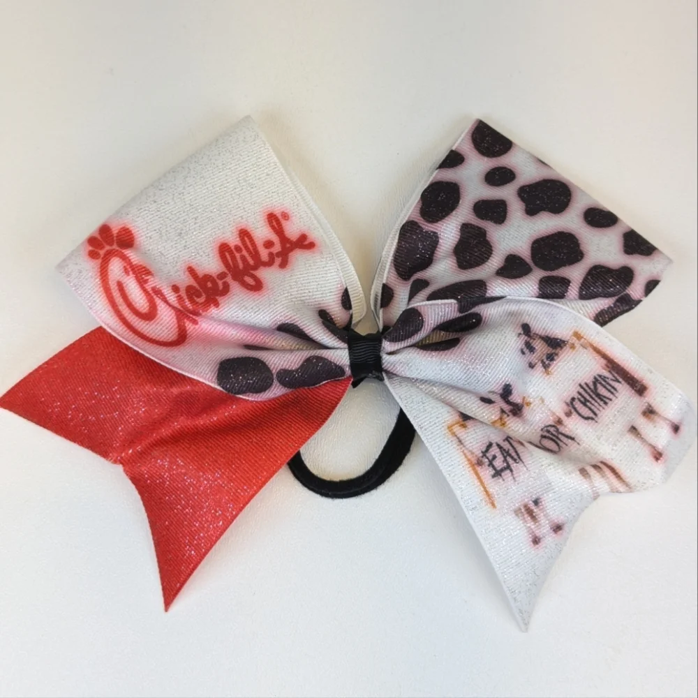 🎃 Eat Mor Chikin Glittery Hair Bow Tie Handmade Chick-fil-A